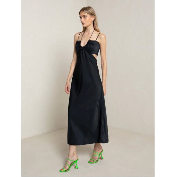 A.L.C. Sienna Black Satin Strappy Midi Dress - Picture 2 of 10